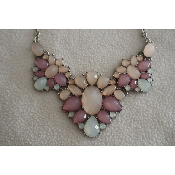 2x Necklace Lot Blue Purple Pink Rhinestone Pastel Teardrop Aurora Borealis - Picture 3 of 11